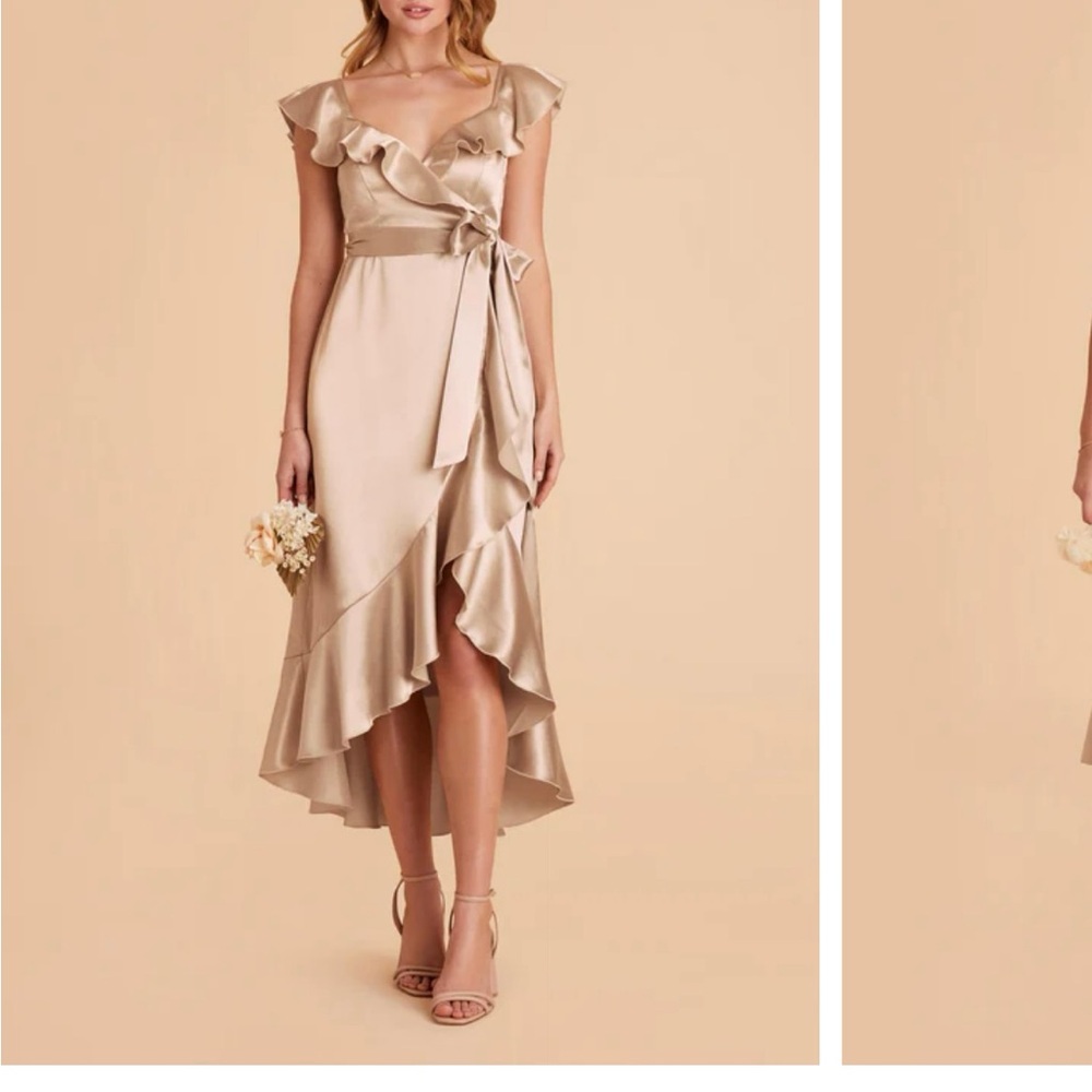 Birds Grey- James Midi Dress in “Neutral Champagne”